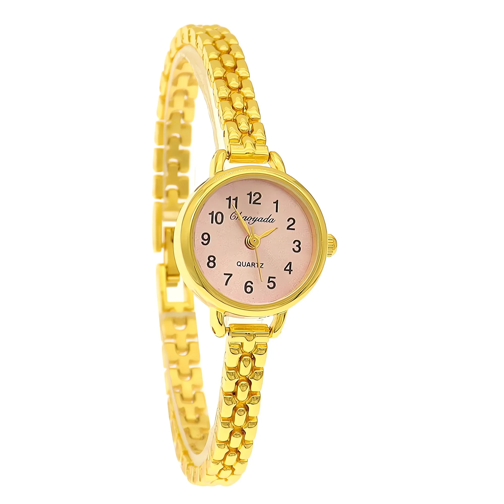Gold Ladies Bracelet Watch Small Dial Quartz Wristwatch Fashionable Women Timepiece