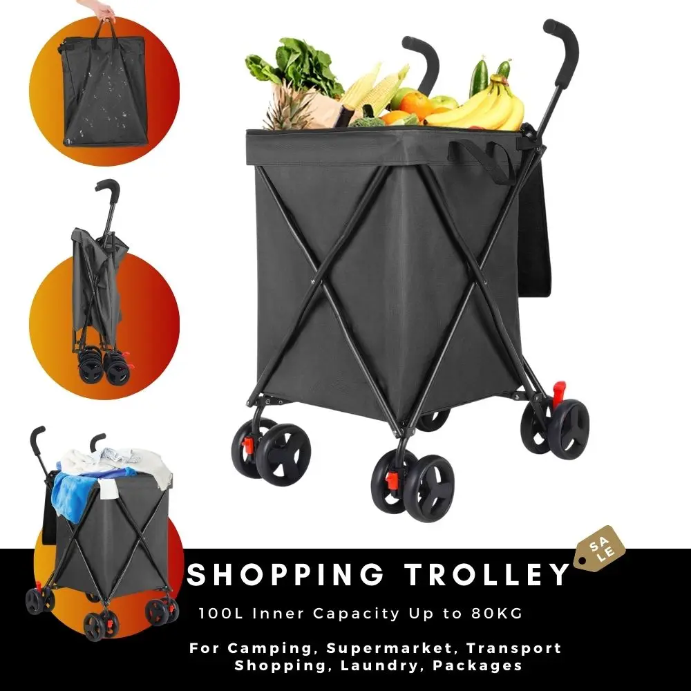 Carrito de Compras Plegable, Capacidad de 100L, Carga de 80kg, Bolsa Lavable Desmontable, Carrito de Supermercado Compacto para Uso Urbano