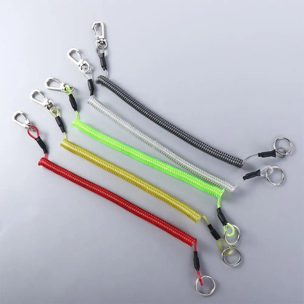 Key Ring Safety Hauling Rope Waist Hanging Rope Stretch Fishing Tools Spring Elastic Rope Safety Rope Spiral Coiled Lanyard