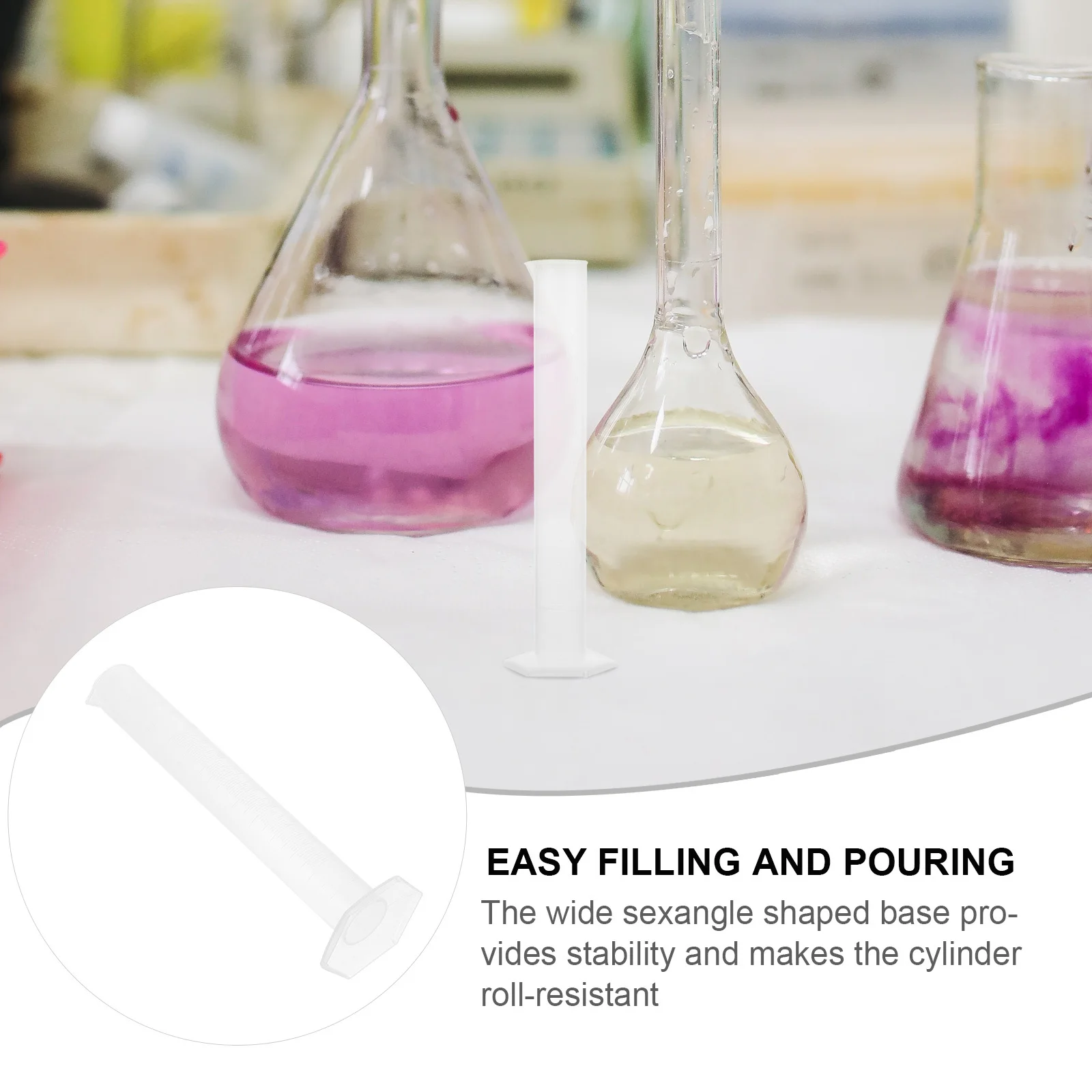 Plastic Graduated Cylinder 100ml Measuring Cylinder for Laboratory Home Use Accurate Non-Wetting Surface Wide Rim Tapered Spout