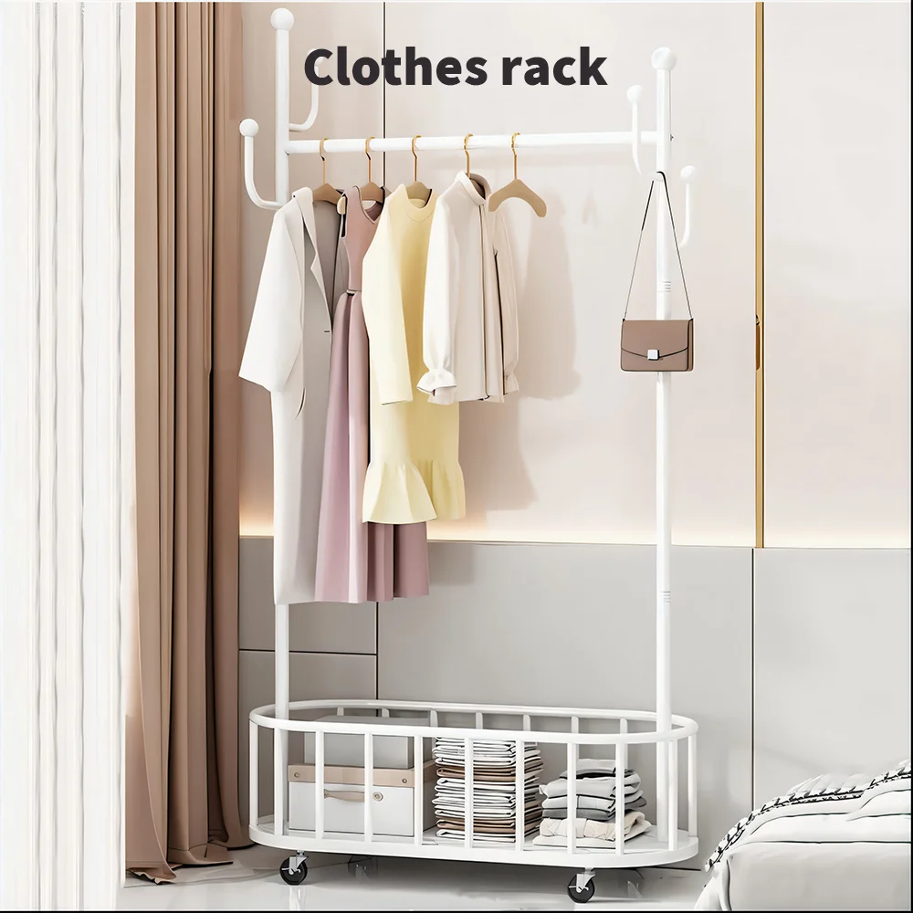 Stehender Kleiderständer mit Rollen und Ablage für Garderobe, Schlafzimmer und Wohnzimmer – Detail 1