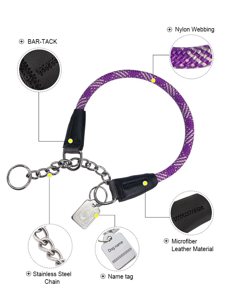 Truelove Pet P-Collar New Strong Metal Stainless Steel Nylon Braided Large Rope Training Dog Premium Designer Luxury TLC5374