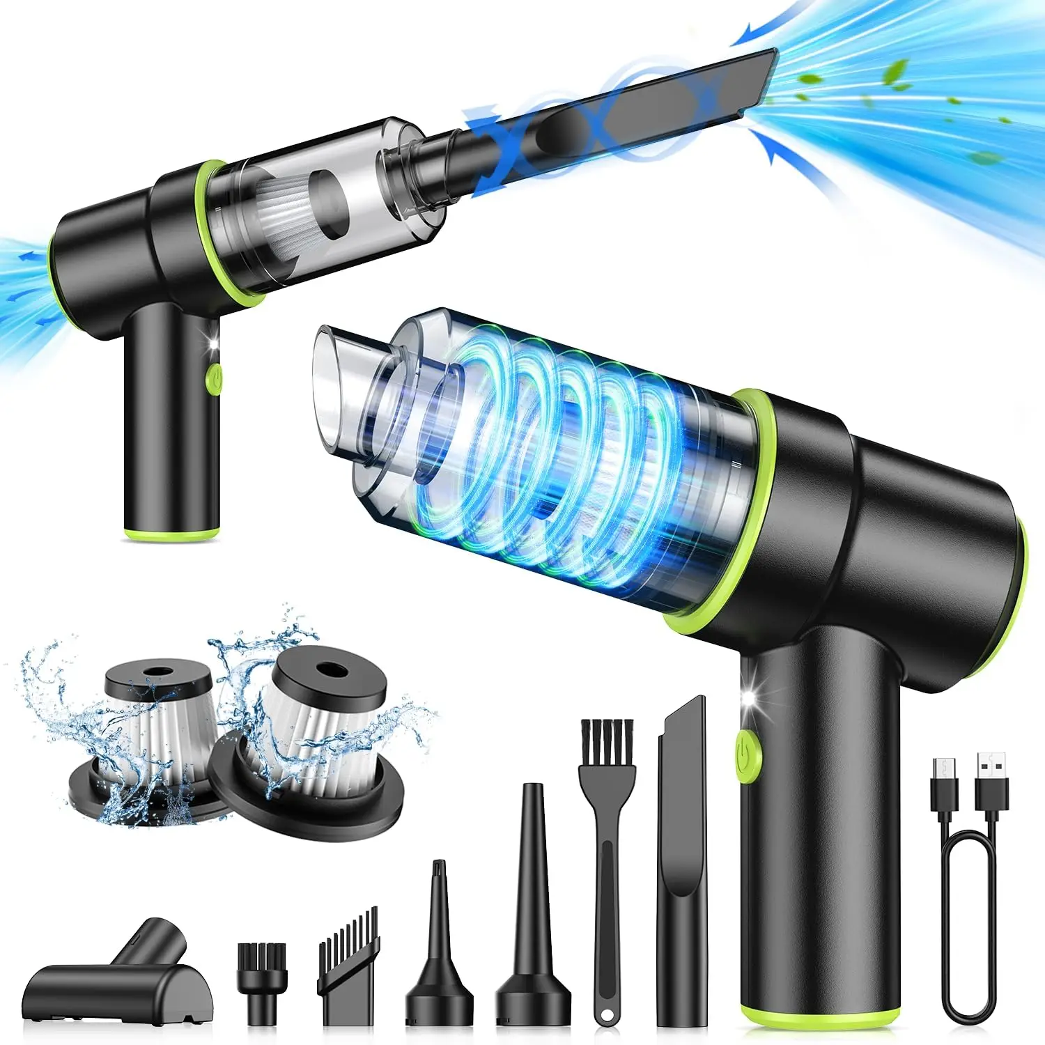 

Портативный беспроводной ручной пылесос 12000PA с несколькими насадками и светодиодной подсветкой для дома, автомобиля, офиса, шерсти домашних животных