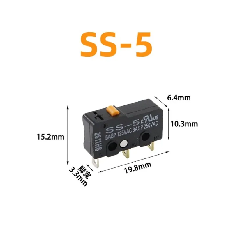 Microinterruptor de límite de SS-5, SS-5GL de SS-5GL2, 2, 5, 10, 20 unidades, tres patas rectas, tecla lateral del ratón, microinterruptor de límite