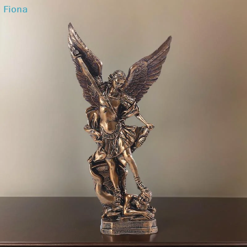 ✔ Estatua de San Miguel Arcángel, Figura de Resina de San Miguel Arcángel Bronceada Retro, Decoración de Bendición para el Hogar, Adornos de Escritorio