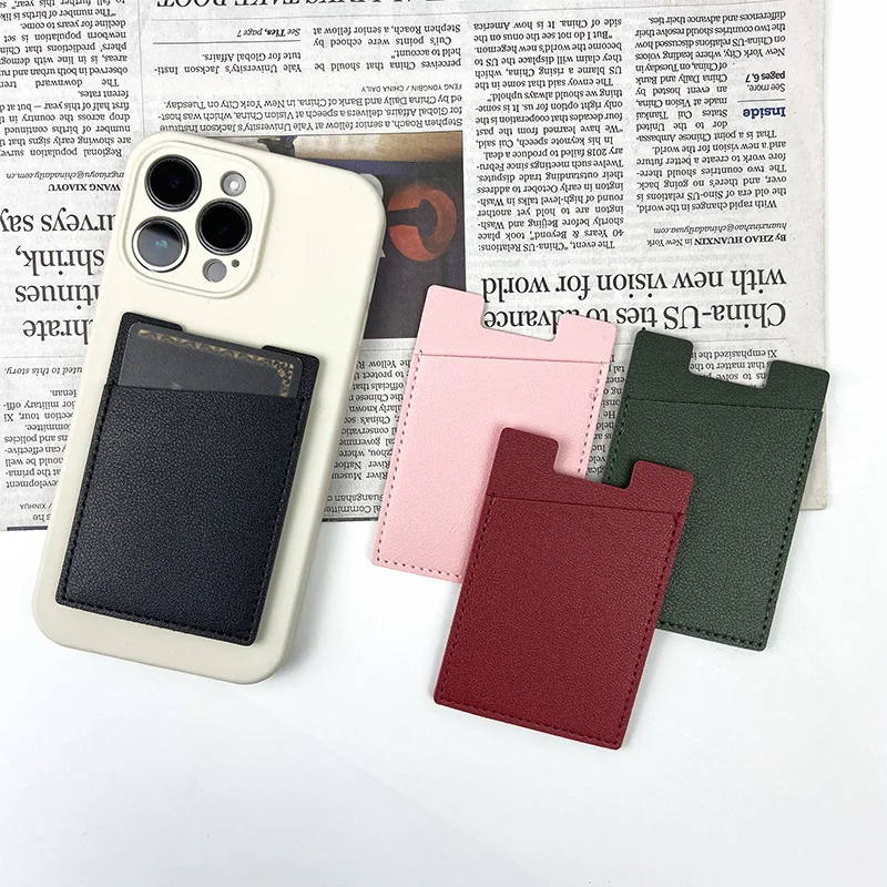 Engrave Initials PU Leather Card Bag Business Luxury ID Card Holder With Sticker Phone Back Wallet Pouch Purse Wholesale Gift