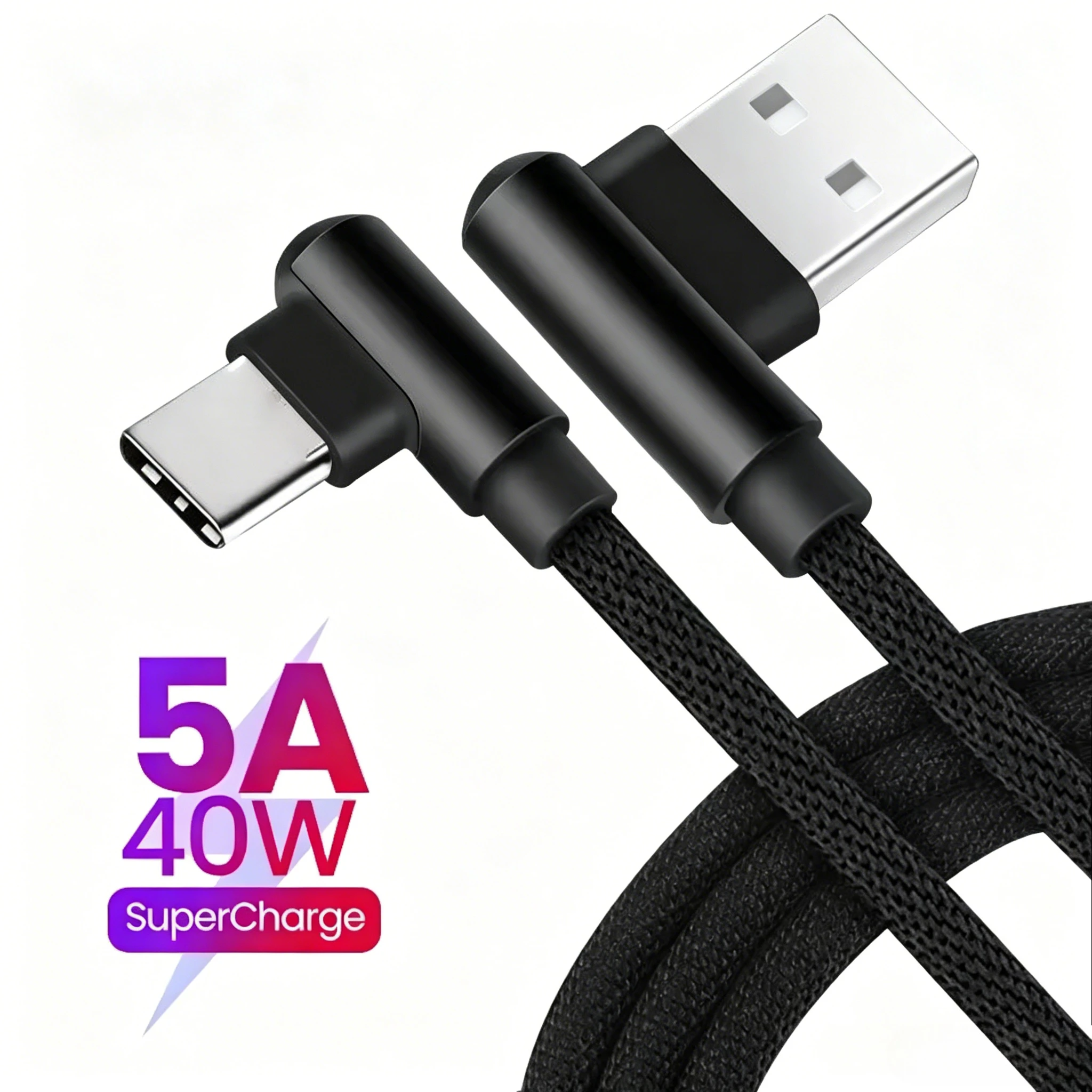 Image of 40W 5A USB auf Typ-C Superschnelles Ladekabel 90 Grad Winkel USB-C Schnellladegerät Datenkabel für Samsung Huawei Xiaomi 17