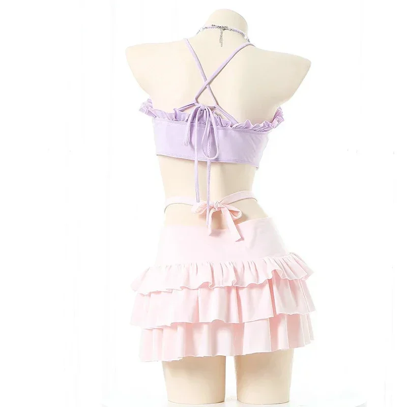 2024 Summer Sweet Girl Anime Cute Love Hollow Swimsuit Unifrom Cake Skirt Women Macaron Swimwear Outfits Costumes Cosplay CMM221