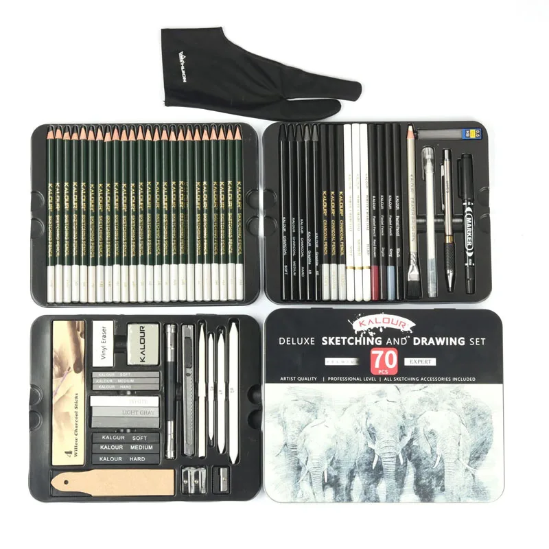 Imagem -02 - Conjunto de Lápis de Desenho para Crianças Kit de Desenho Profissional Ideal para Desenhar Sombreamento Suprimentos de Artista para Adolescentes e Adultos 70 Pcs 83 Pcs