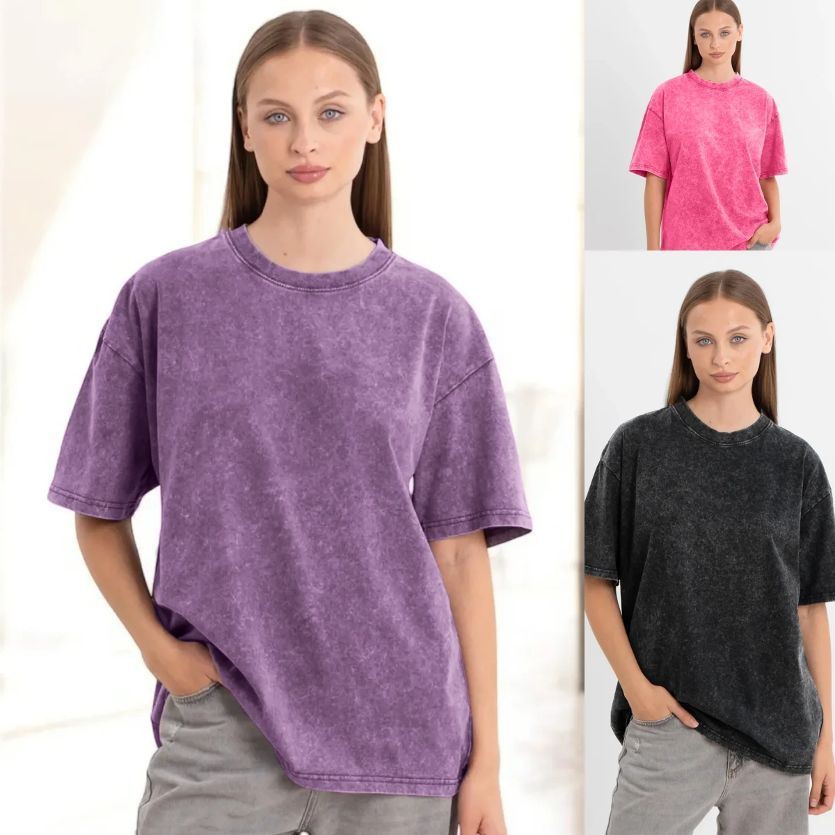 

Футболка Snow Wash, женская мягкая однотонная футболка из 100% хлопка, модная повседневная разноцветная футболка, свободная унисекс с круглым вырезом, универсальная одежда