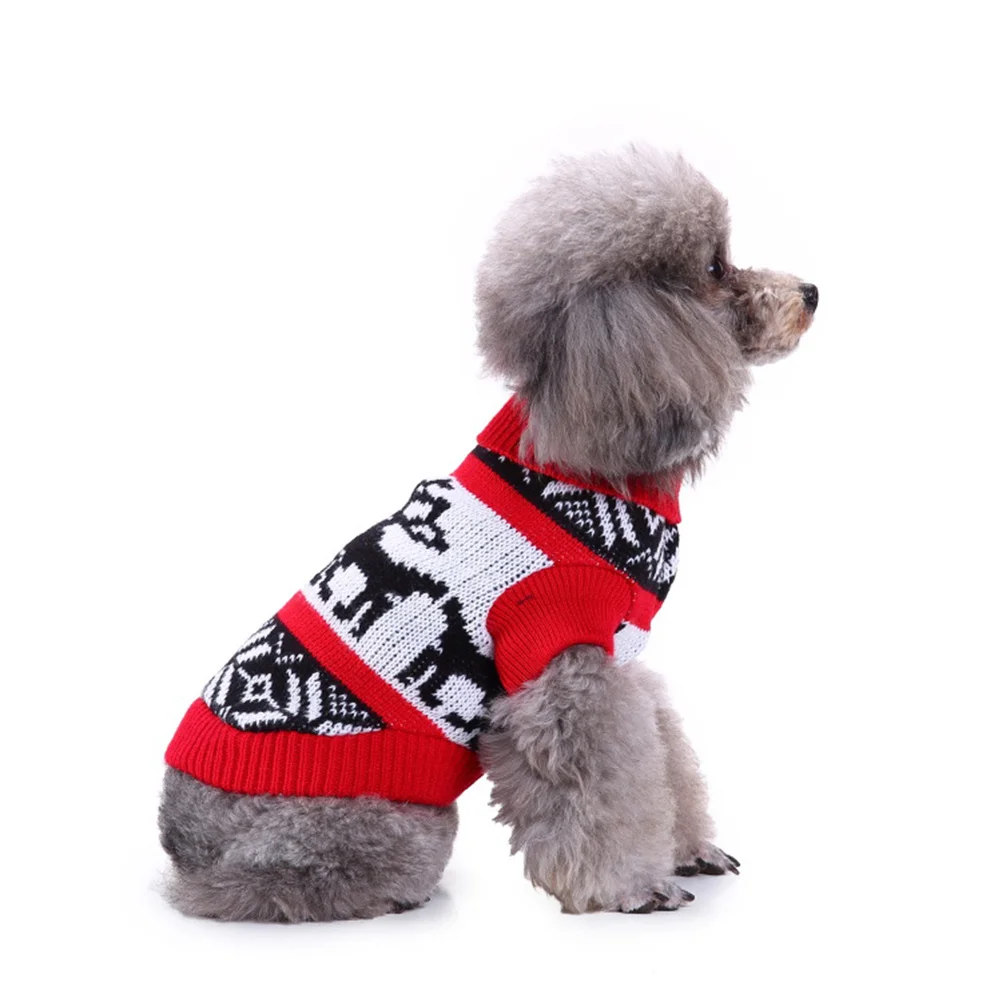 

Pet Christmas Turtleneck Sweater Size M Red Knitted Thick Warm Sweater Winter Clothes Puppy Costume Festive Party