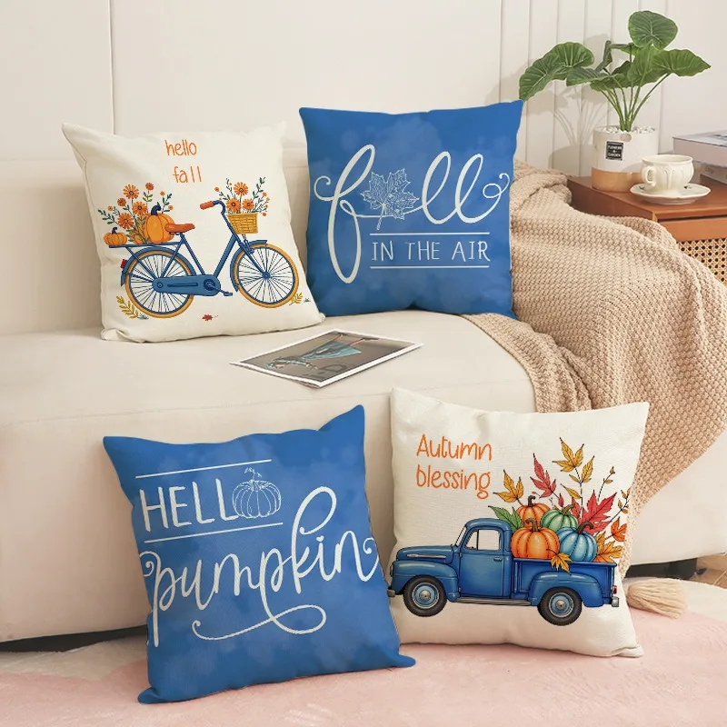 

Fall Pillow Covers 45x45cm Set of 4 Pumpkin Truck Outdoor Farmhouse Autumn Fall Pillows Decor for Home Porch Couch Sofa Decor