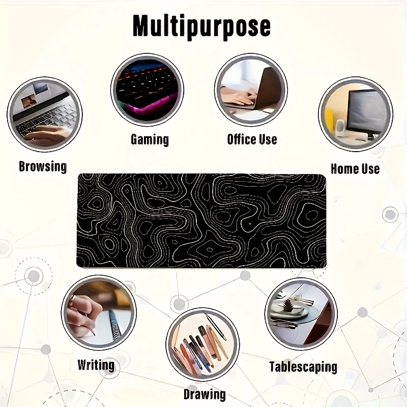 XXL Extended Gaming Mouse Pads,abstract Line Design Desktop Pad,black Geometric Pattern, Perfect for Office, Notebook and Gaming