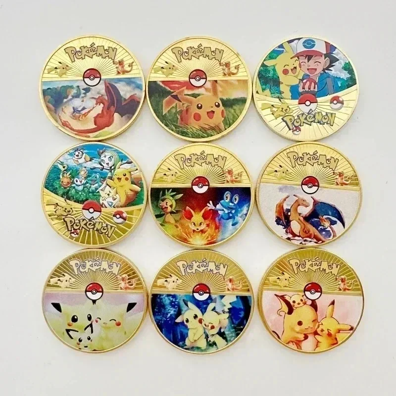 New Exquisite Pokemon Coin Collection Kawaii Pikachu Mewtwo Eevee Patterns Gold Plated Color 27 Patterns Anime Pokemont Gifts