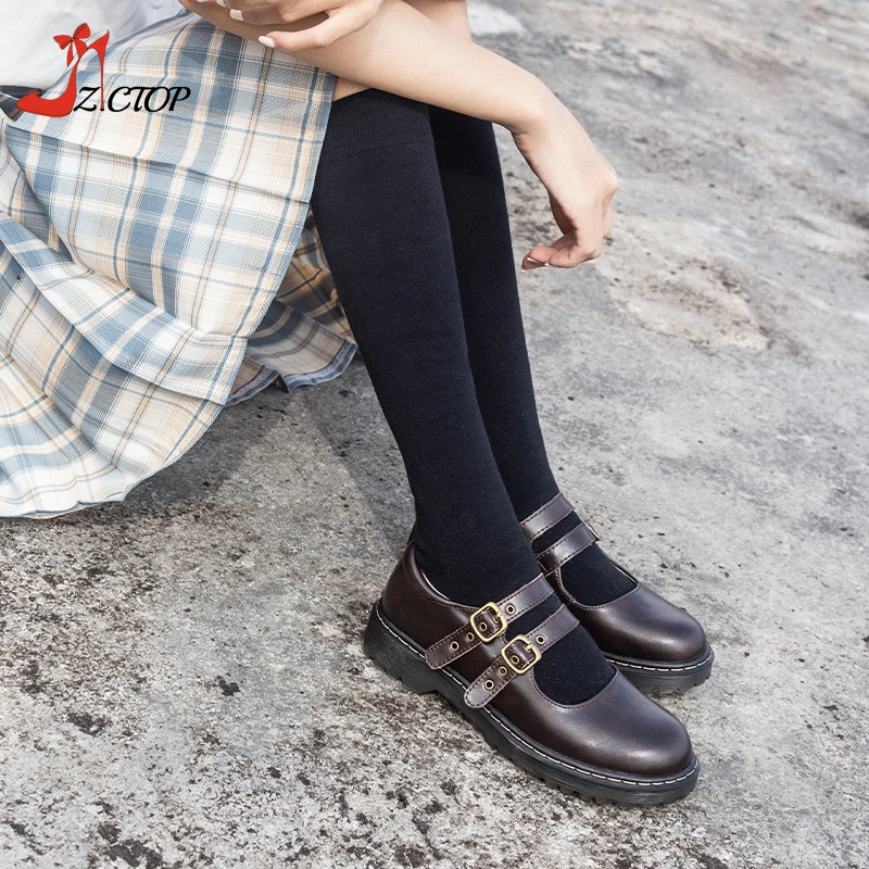 Retro Lolita Shoes Women Brown Platform Mary Jane Shoes Round Toe Buckle Strap Japanese Jk Uniform Leather Chunky Heel Pumps