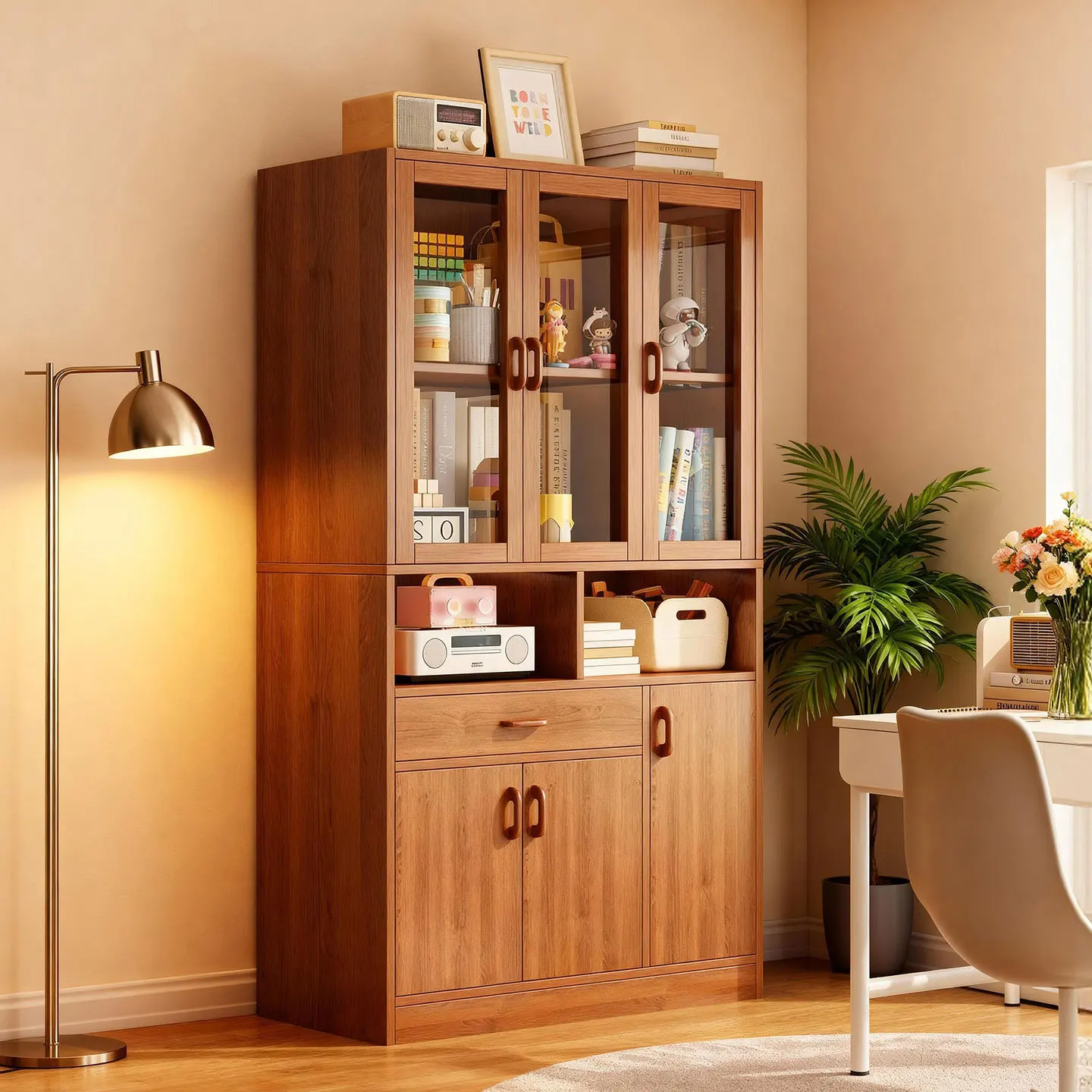 Bookshelf integrated against the wall, shelf next to the desk, sundries shelf, cabinet for books, storage cabinet