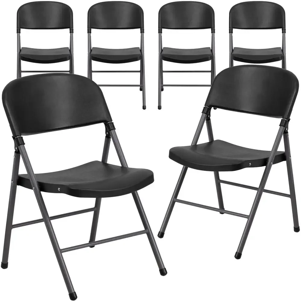 330lb Capacity Black Plastic Folding Chair Set of 6 Lightweight Chairs Events and Gatherings Textured Seat Comfortable Seating