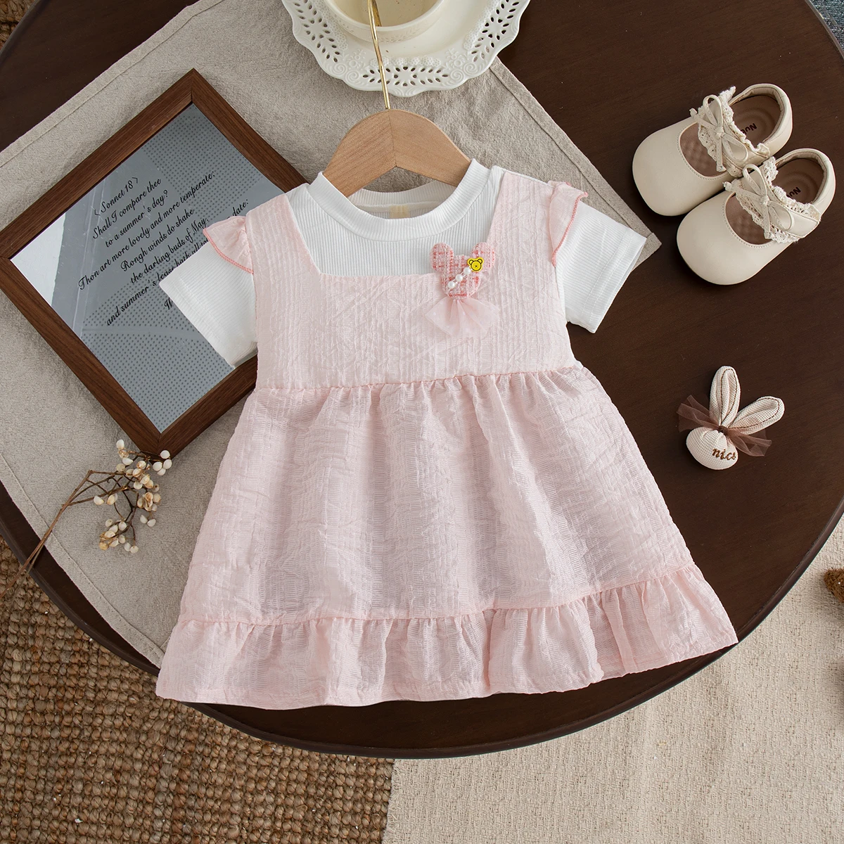 Girls Dresses Summer Cotton Flower Round Neck Short Sleeved Baby Girl Dress Simple And Casual Beach Baby Girl Clothing