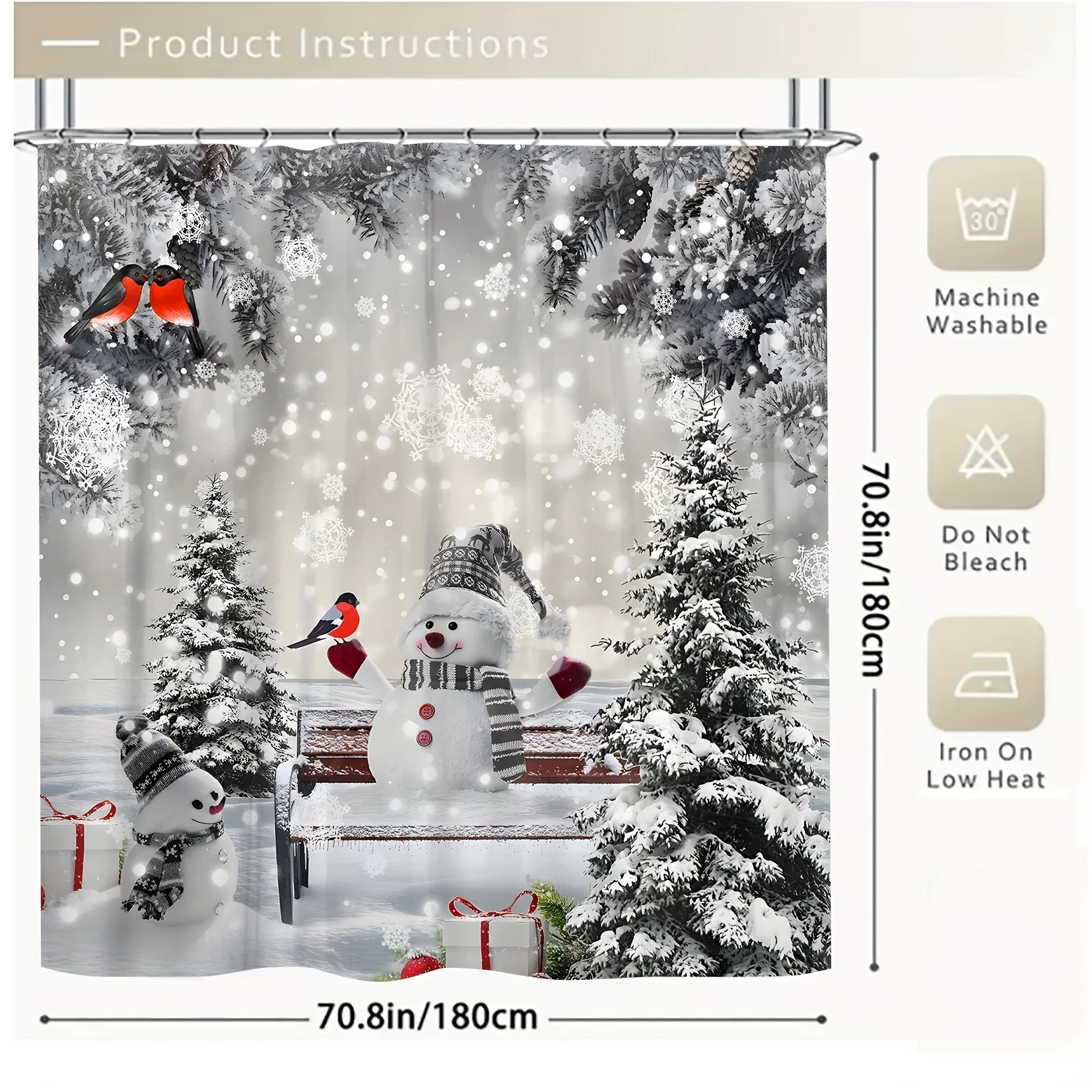 4Pcs Christmas Snowman & Red Bird Bath Set with Hooks, Woven Snowy Tree Design, Machine Washable, Holiday Bathroom Decor Set