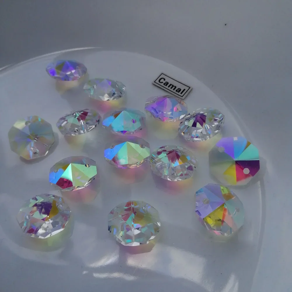 

Camal 20pcs AB Color 14mm Crystal Lighting Octagon Loose Beads 1Hole/2Holes Glass Chandelier Lighting Parts Curtains Accessories