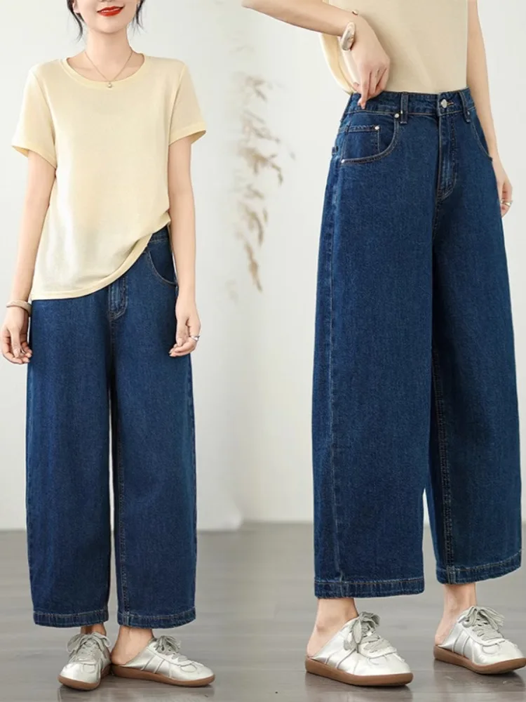 اللون الأزرق الكاحل طول الدنيم السراويل النساء الربيع الصيف موضة بلون أنيق بسيط الأساسية الجينز الإناث مستقيم بنطلون