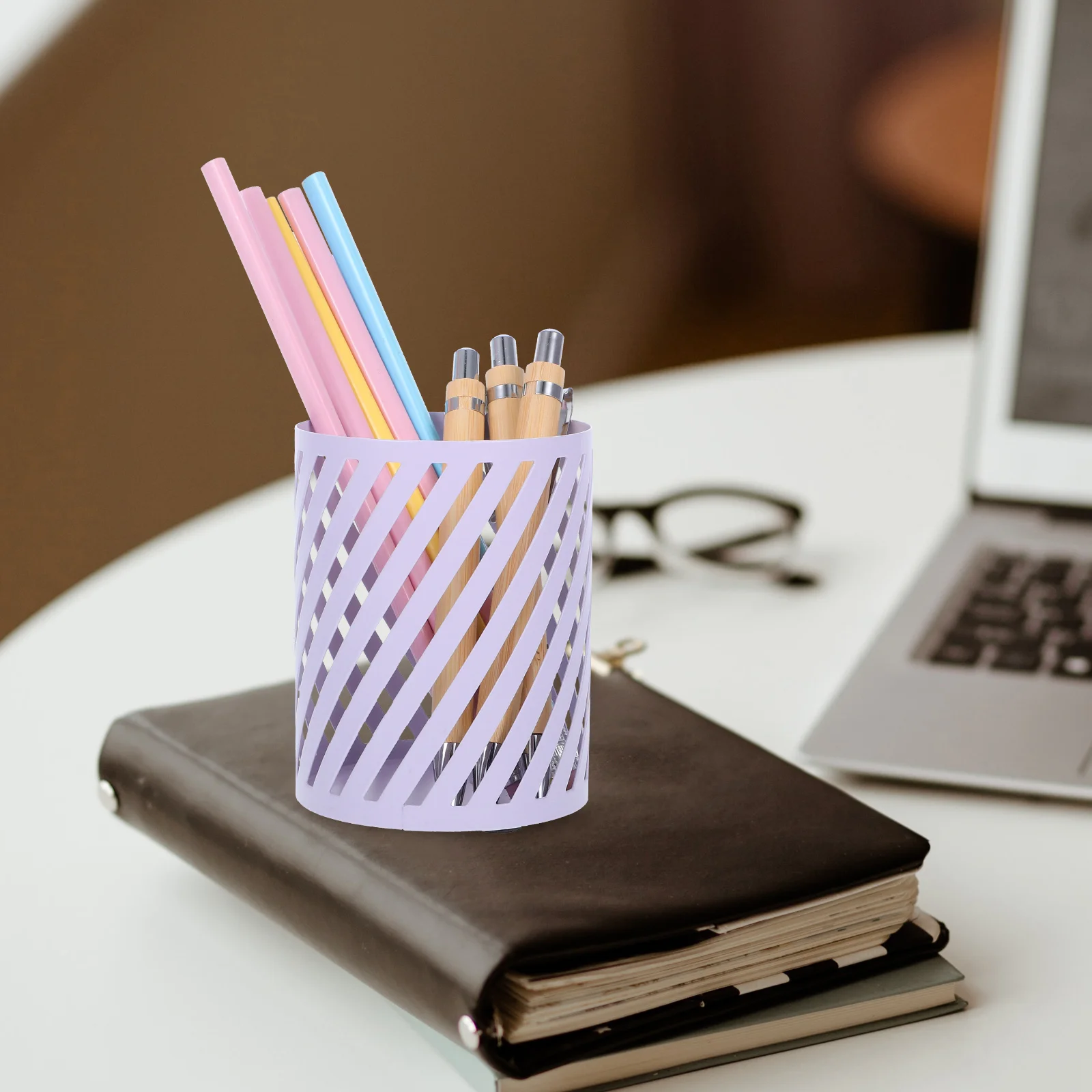 Twill Round Pen Holder Pencil Desk Organizer for Office Supplies Storage Box Pink