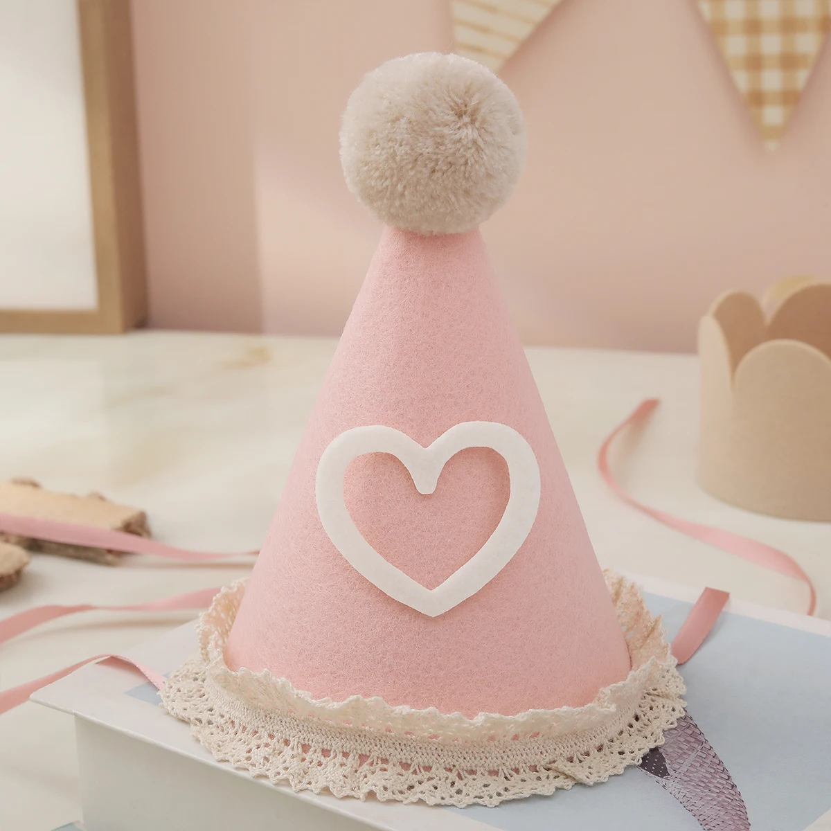 Love lace felt hair ball birthday hat party photo props decoration 1 set 1 piece.