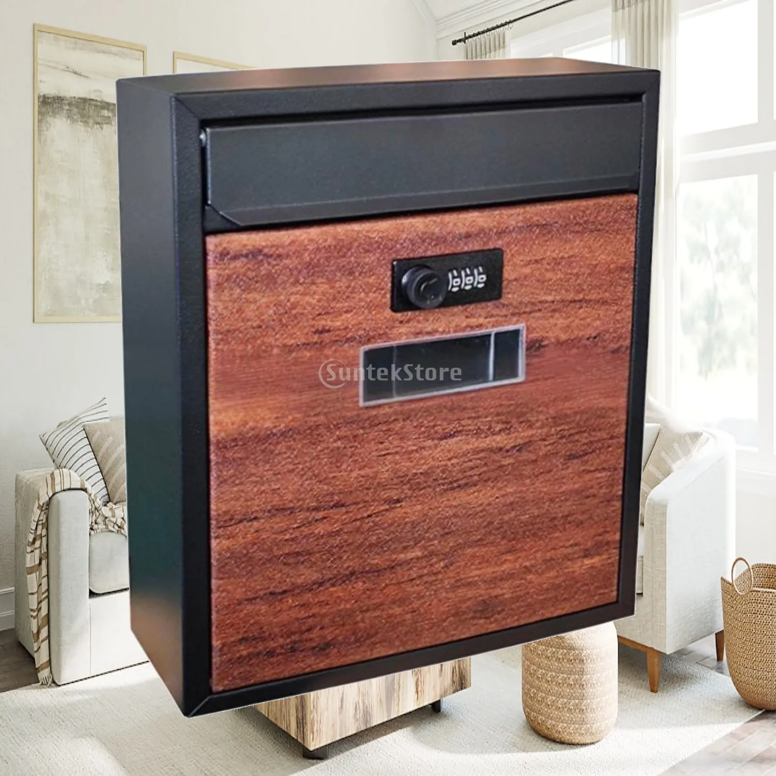 Iron Letter Box with Combination Lock Modern Wall Mounted Mailbox Outdoor Secure Mail Holder for Home Entrance
