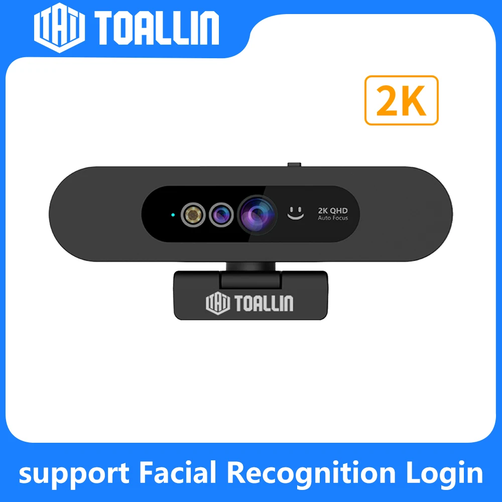 

TOALLIN 2K Auto Focus Windows Hello Webcam, Facial Recognition Login, PC Camera for Video Conferencing/ Online Class/ Streaming