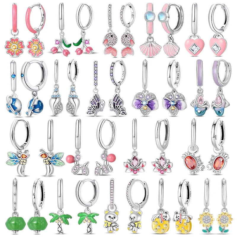 

Hoop Earring 925 Sterling Silver Pendientes Pansy Butterfly Lotus Sunflower for Woman Original Earring Fashion Jewelry Gift
