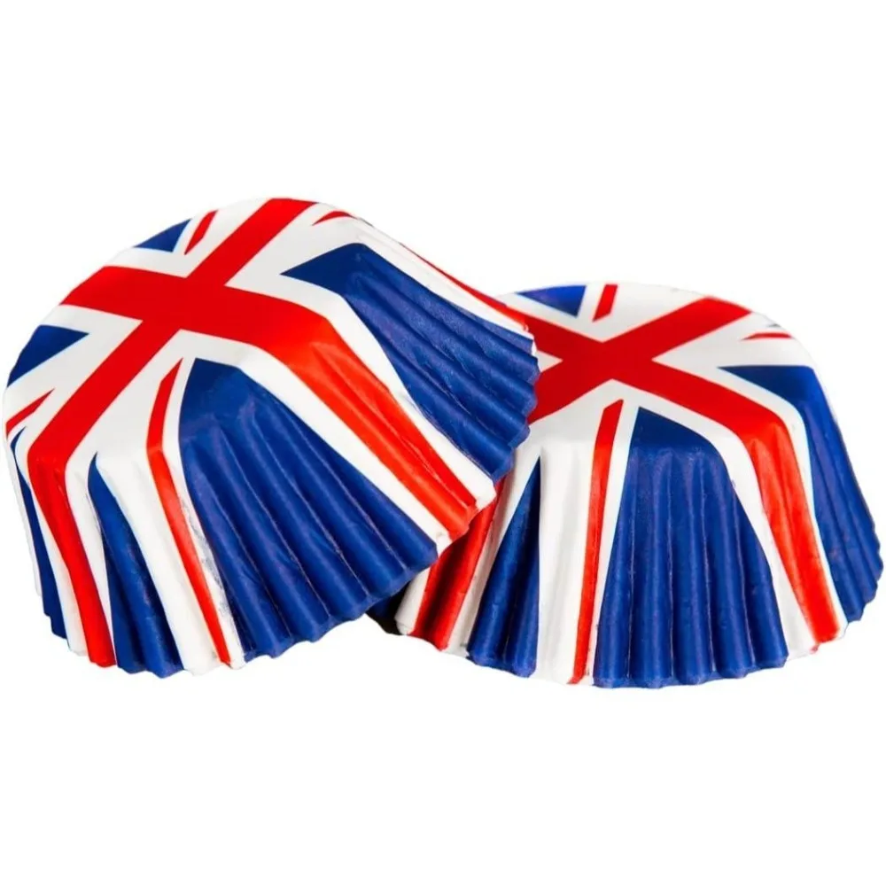 Cupcake-Hüllen aus Papier von Union Jack, Backpapierbecher, Muffin-Kuchenhalter, Einlagen, Großbritannien, Flaggendruck, VE Day Celebration