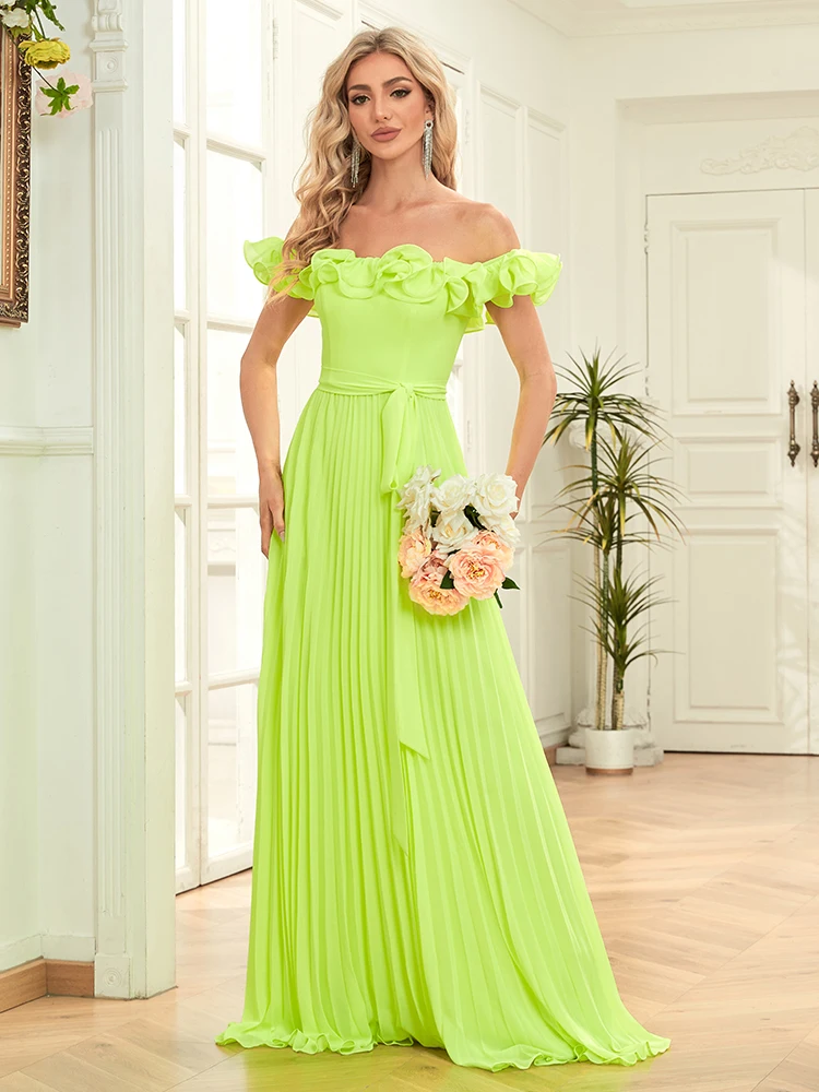 Lucyinlove Elegant Chiffon Yellow Evening Dresses Long A-LINE Off-the-shoulder 2024 Women Simple BridesmaidWedding Party Dress