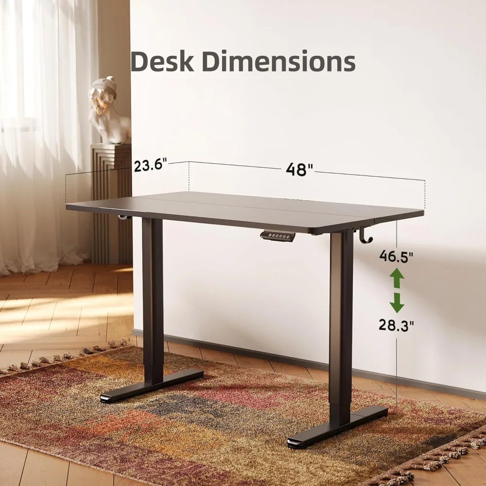 Electric Standing Desk, Adjustable Height Stand up Desks, 48 x 24 Inches Sit Stand up Desk for Home Office Computing, 3-Preset