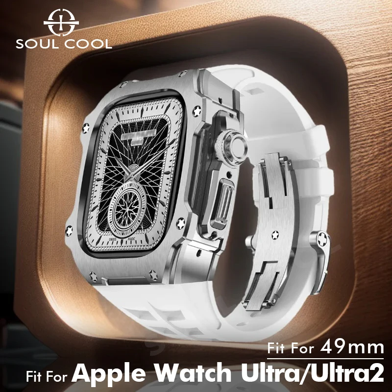 

Modification Kit for Apple Watch Ultra 2 49mm Case Soul Cool for iWatch Ultra Mod Kit fluororubber Strap 316L Stainless steel