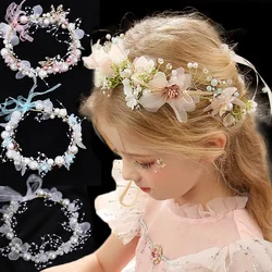 Elegant Girls Bridal Headband Romantic Pearl Hair Headdress Flower Wreath Bride Garland Head Hoop Wedding Headbands Hair Jewelry