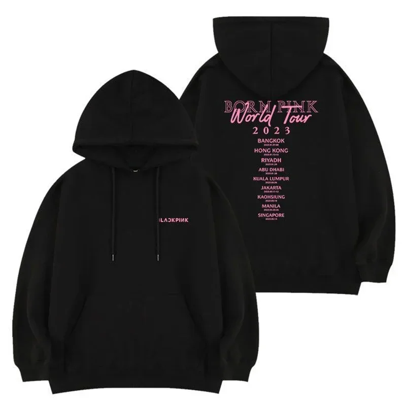 Unisex Sweatshirt Black Pink Girl Letters Printed Hooded Women Hoodies Y2K Casual Girl Pullover Korean Trend Clothes Tops