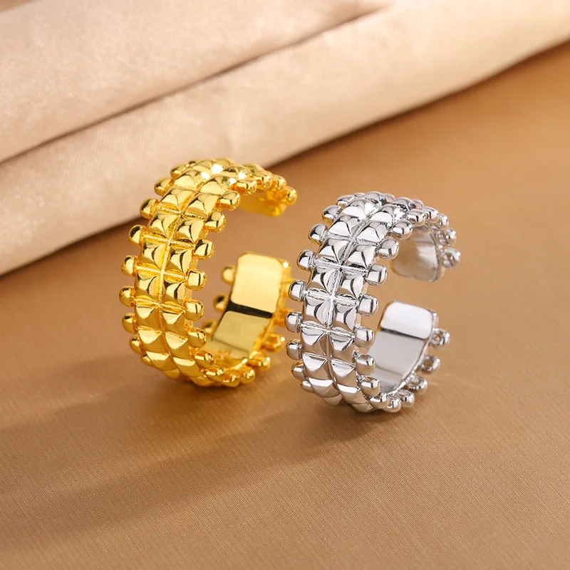 

925 Sterling Silver Double Row Rhombus Adjustable Rings For Women Wedding Elegant Designer Jewelry Ladies Accessories Jewellery