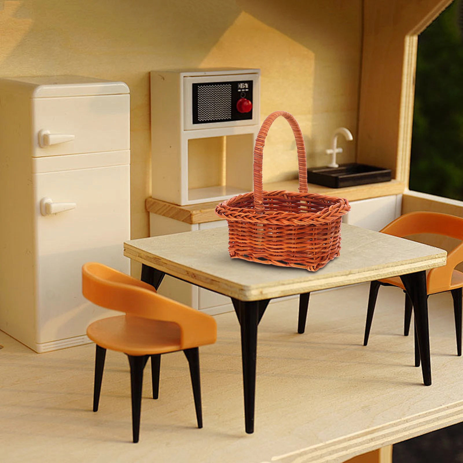 

1pcs Mini Rattan With Handle Small Woven Storage Basket For Picnic Candy Craft Decoration Portable Vintage Style Handheld Wicker