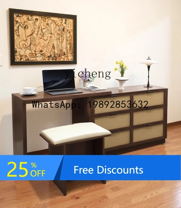 Solid Wood Makeup Table Bedroom Extendable Dressing Table Chest of Drawers Vintage Small Apartment Storage Cabinet