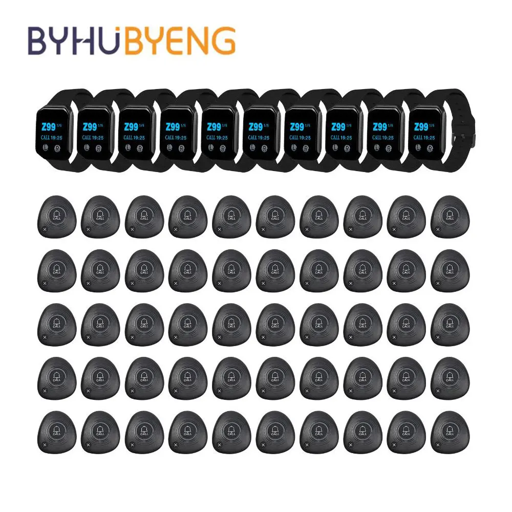 BYHUBYENG Remote Wrist Watch Pager Watch 10 Wrist Watch Receiver Kitchen Pagers +50 Call Button For Hookah Customer Service