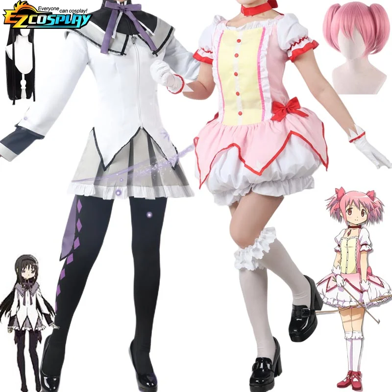 

Anime Magical Girl Puella Magi Madoka Magica Akemi Homura Kaname Madoka Cosplay Costume Mahou Shoujo Wig Battle Suit Dress Skirt