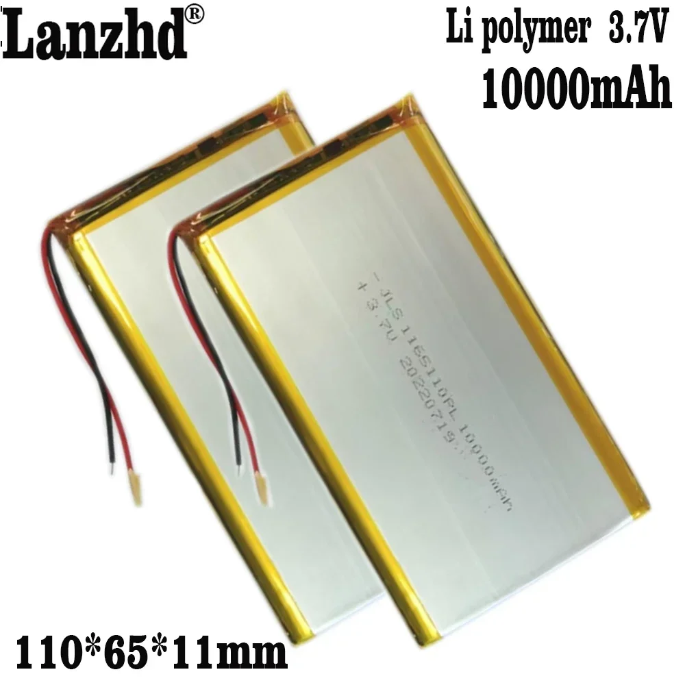 1-10PCS Lithium Li Polymer 3.7V Battery 10000mAh 1165110 Soft package battery with BMS For Power Bank Bluetooth Speaker Tablet