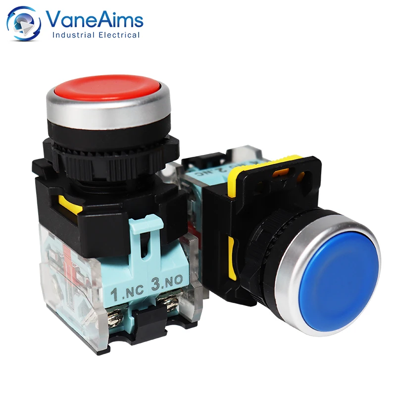 

FXB38 22MM Push Button Switch On Off 1NO1NC Momentary Latching 10A 440V Flat Head Power Start Stop Buttons with Fixation