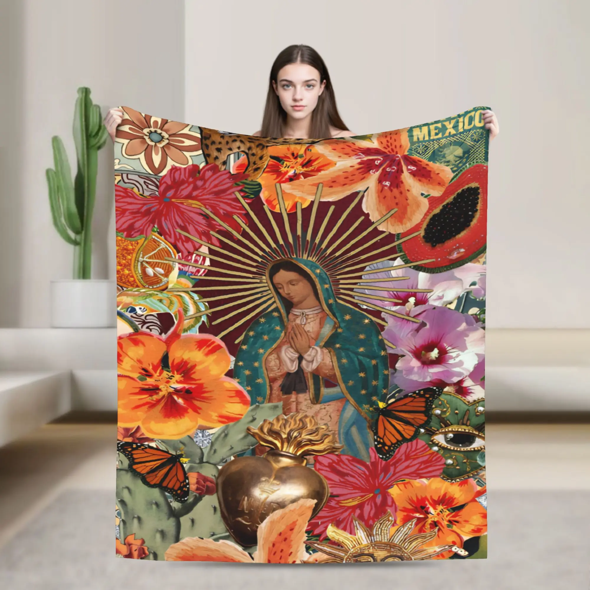 Virgin Our Lady of Guadalupe Mexican Throw Blanket for Couch  Fuzzy Soft Plush Blanket 50x60 Inch Multi-size Bedspreads