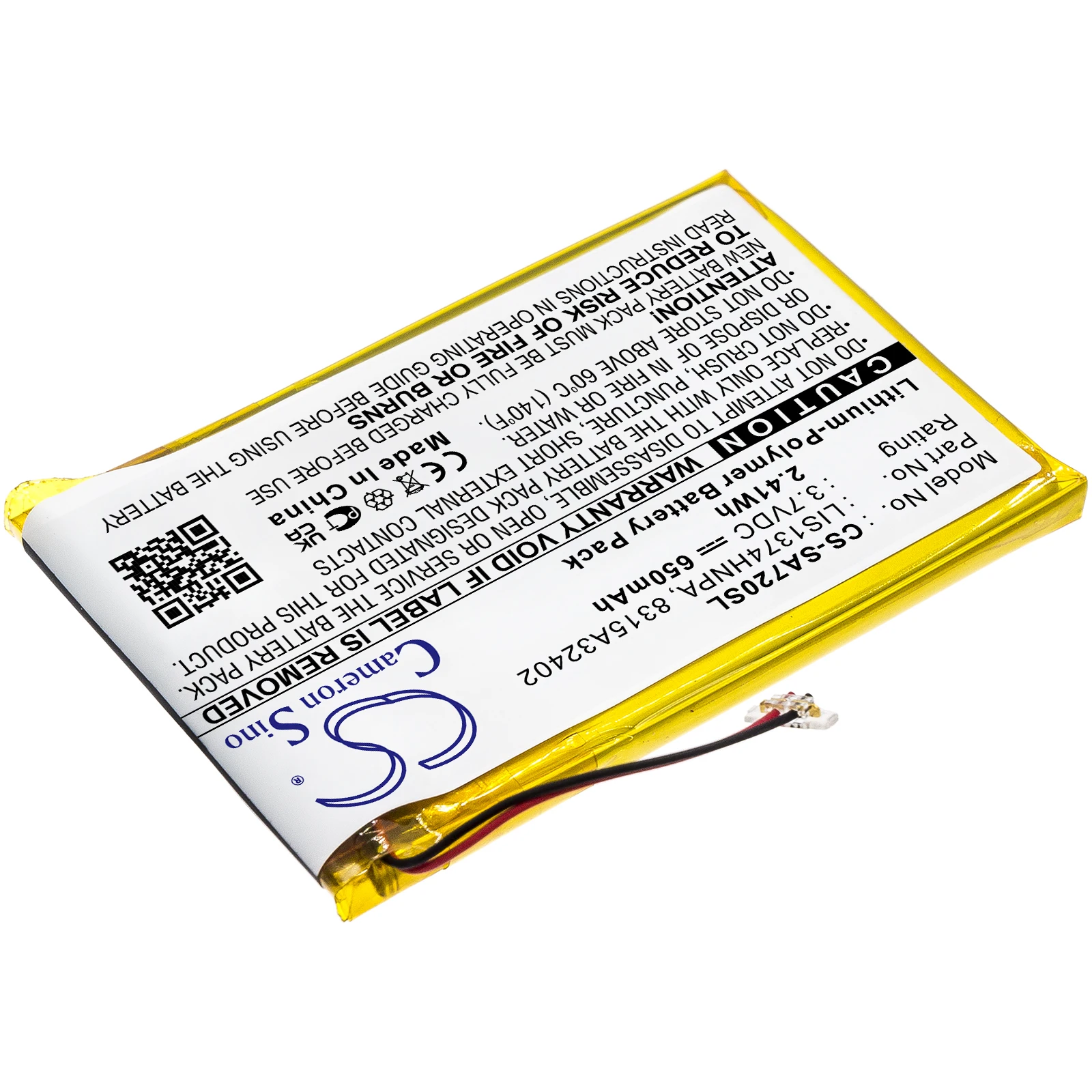 Replacement Battery for Sony  NWZ-820, NWZ-A720, NWZ-A726, NWZ-A728, NWZ-A729BLK, NWZ-A826, NWZ-A828, NWZ-A829   3.7V/650mAh