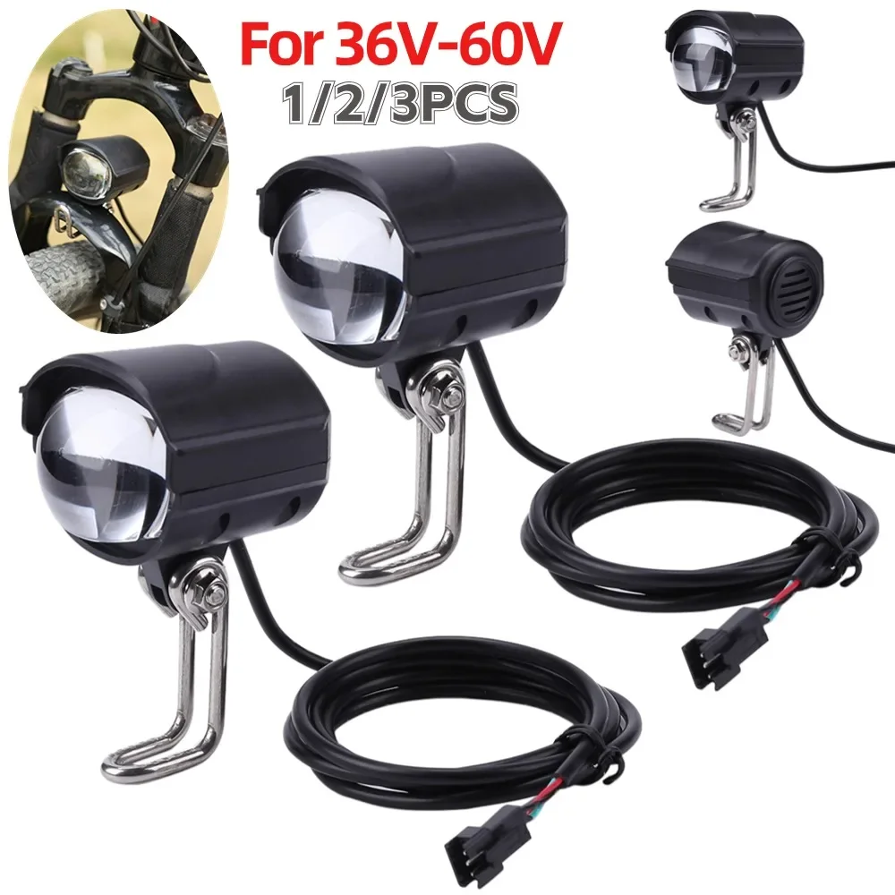 36V-60V E-Bike Horn Light Electric Scooter LED Headlight 5W Waterproof 2 in 1 Horn Lamp Motorcycle Bicycle Flashlight 1/2/3PCS