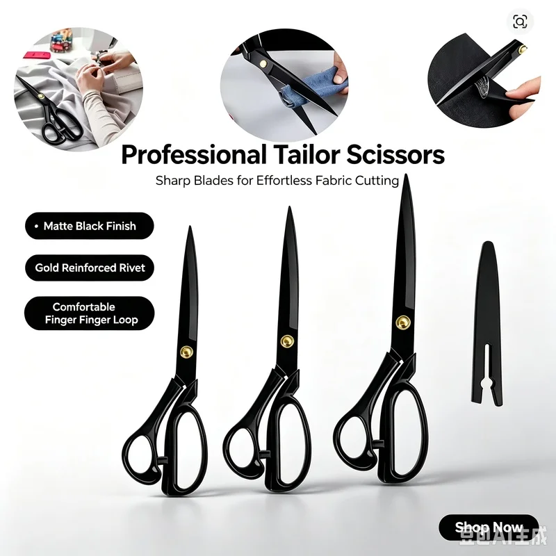 10/8 Inch Professional Fabric Scissors, Heavy Duty Scissors for Leather, Sewing, Tailoring, Industrial Scissors for