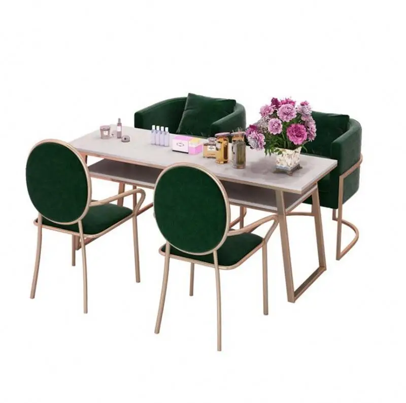 

&c Hot Marble Nordic Style Manicure Table for Nail Shop Double Wrought Iron Table and Chair Set