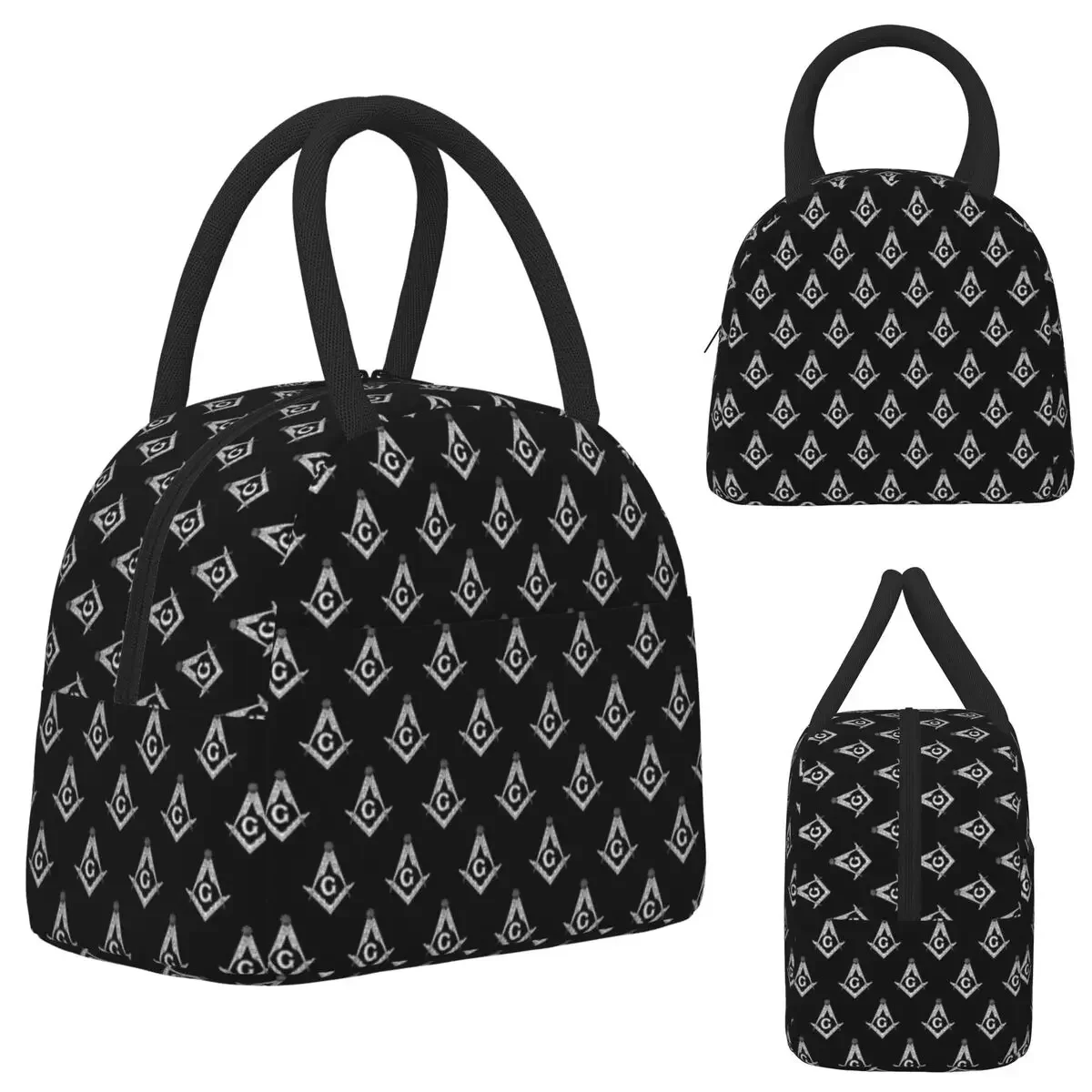 Freemason Pattern Gold Blue Square And Compass Masonic Insulated Lunch Bag for Kids School Cooler Thermal Lunch Boxes Container