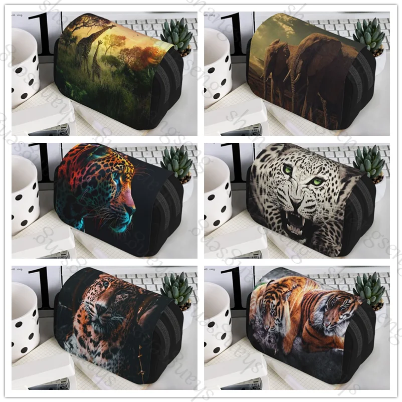 

Pen case Pencil Box Double Flip School Supplies Children's Storage Cosmetic Bag Student Fierce animal tiger Leopard lion
